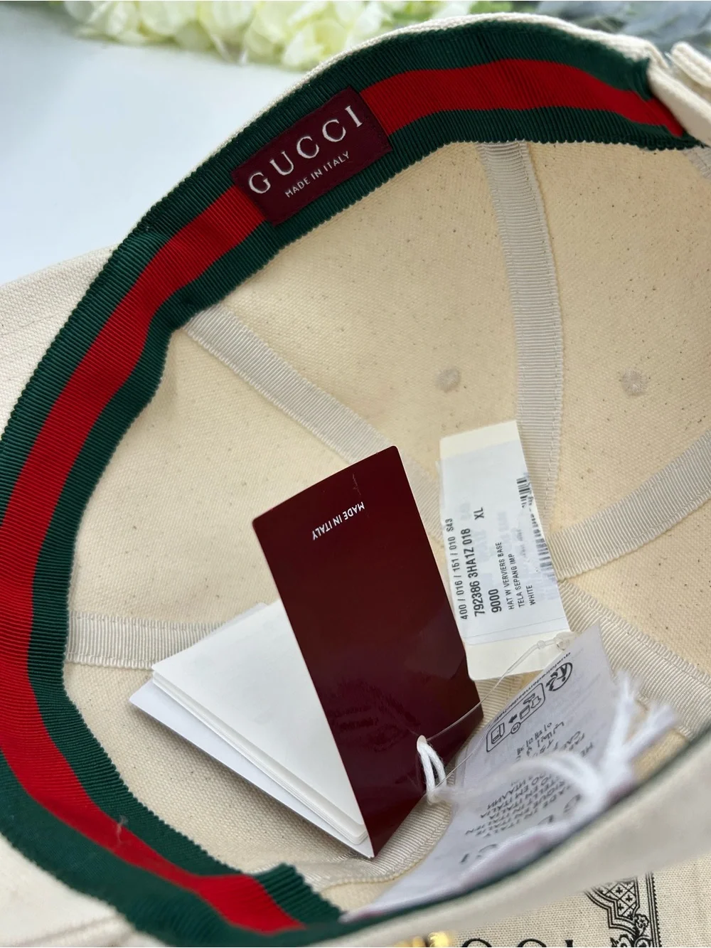 Unisex, Gucci, gold logo Cream Canvas Baseball Cap size XL made in Italy